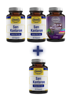 2 ADET SARI KANTARON, 1 ADET KARA MÜRVER, KUŞBURNU, EKİNEZYA VE ÜZÜM ÇEKİRDEĞİ EKSTRELERİ İLE ÇİNKO İÇEREN TAKVİYE EDİCİ GIDA ALANA  1 ADET SARI KANTARON HEDİYE