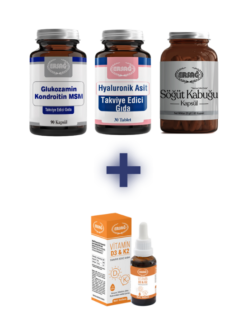 GLUKOZAMİN KONDROİTİN MSM, HYALURONİK ASİT TABLET, SÖĞÜT KABUĞU KAPSÜL ALANA VİTAMİN D3-K2 30 ML HEDİYE