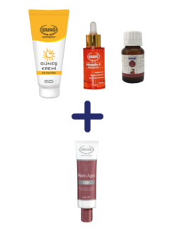 GÜNEŞ KREMİ 50 FAKTÖRLÜ 100 ML, VİŞNE ÇEKİRDEĞİ YAĞI 30 ML, VİTAMİN C SERUMU 30 ML ALANA RENK AÇICI KREM 50 ML (YENİ AMBALAJIYLA) HEDİYE